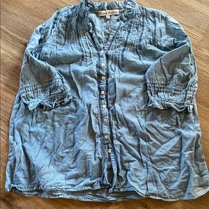 Sundance catalog JP & Mattie M medium blue cotton blouse button down top shirt